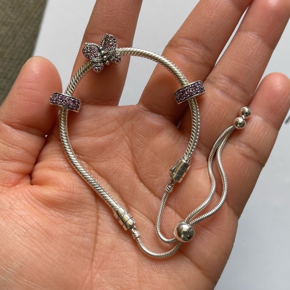 Pandora Jewelry - Authentic Pandora Slider Tennis Bracelet w/ 3 Pandora Charms EUC